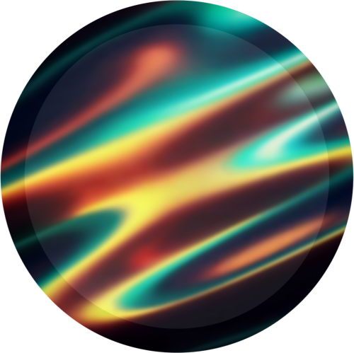  A circle with a multi chrome pattern. It has an outline that is slightly darker than the rest of it.
